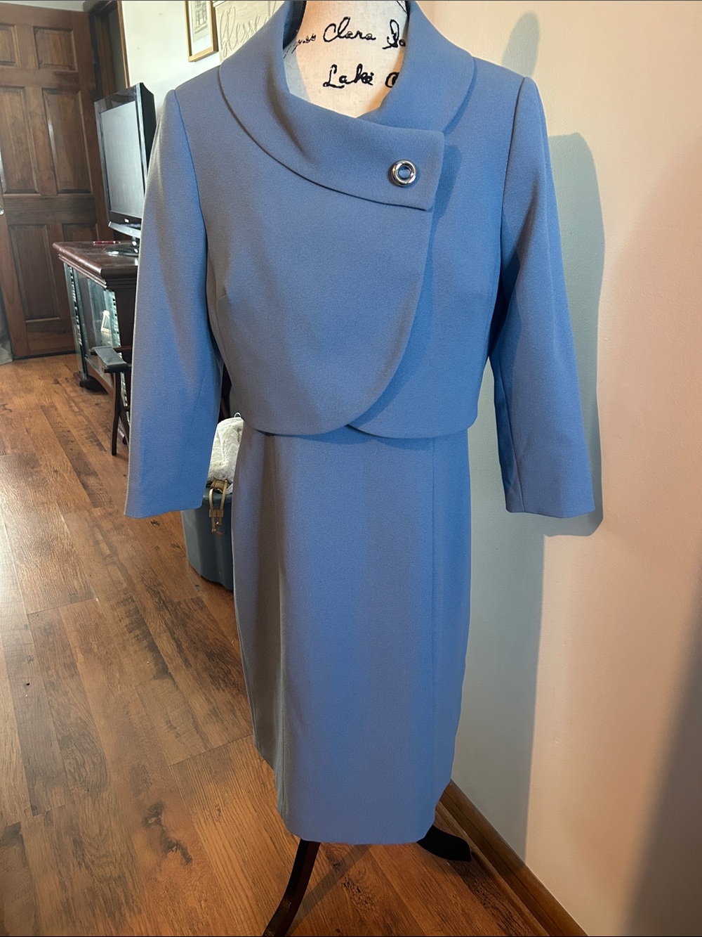 Tahari Classic Light Blue Women's Dress with Cropped Jacket